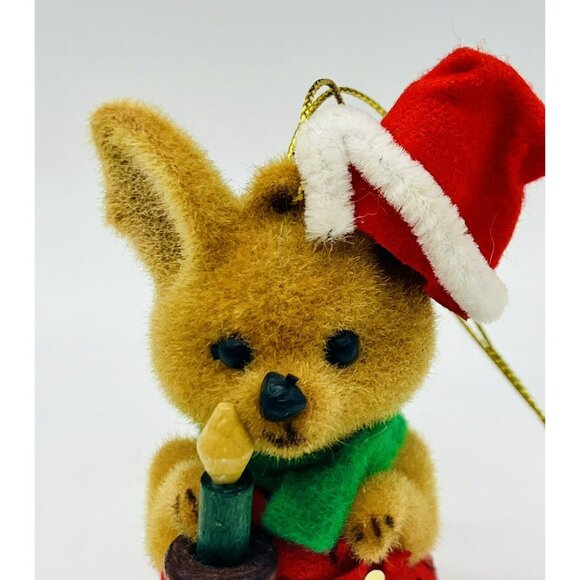 Vintage Morgan Inc Sydney Kangaroo Flocked Christmas Ornament Santa Hat Candle - Picture 2 of 6